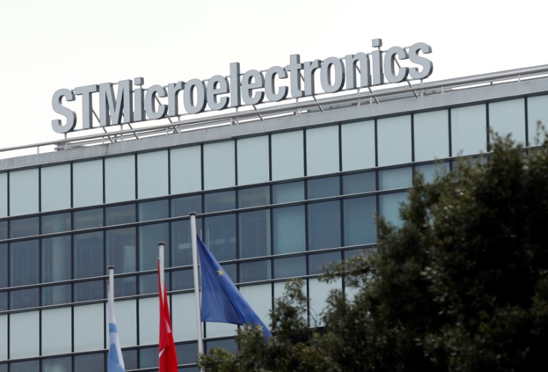 FILE PHOTO: A logo is pictured on the factory of STMicroelectronics in Plan-les-Oautes