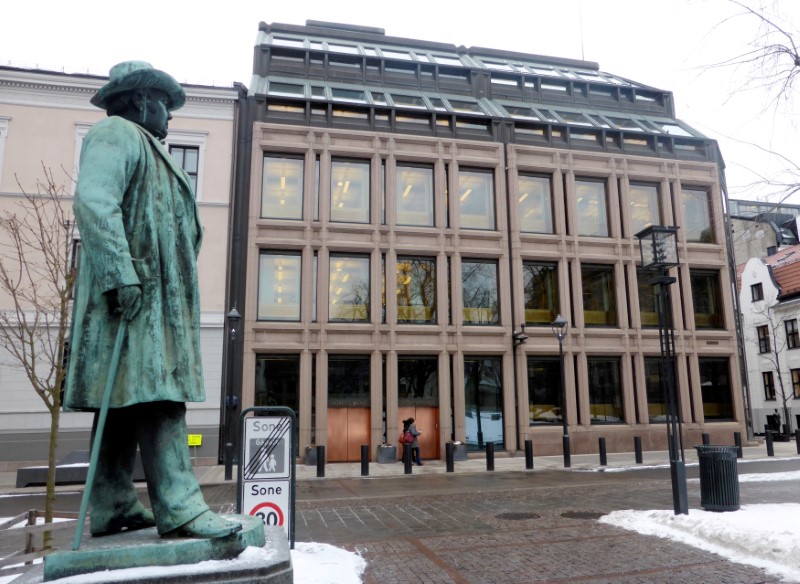 FILE PHOTO: A general view of the Norwegian central bank, where Norway's sovereign wealth fund is situated, in Oslo
