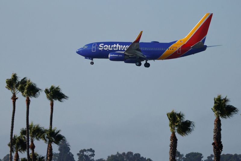 A Southwest airplane lands in San Diego