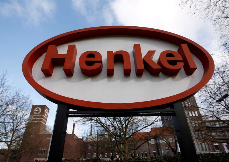 FILE PHOTO: A logo of consumer goods group Henkel is pictured in Duesseldorf