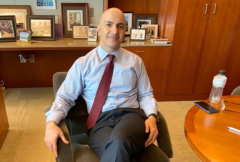 FILE PHOTO: Minneapolis Federal Reserve President Neel Kashkari poses during an interview with Reuters in his office at the bank's headquarters in Minneapolis