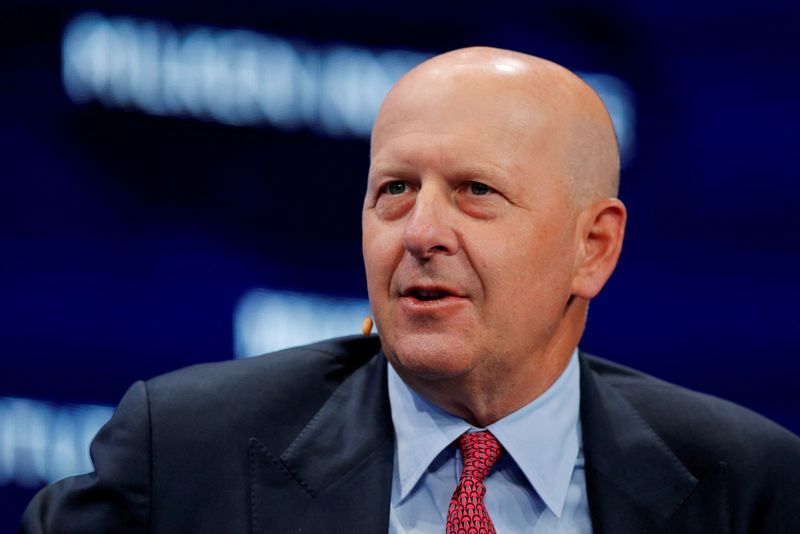 FILE PHOTO: David M. Solomon, Chairman and CEO of Goldman Sachs, speaks during the Milken Institute's 22nd annual Global Conference in Beverly Hills