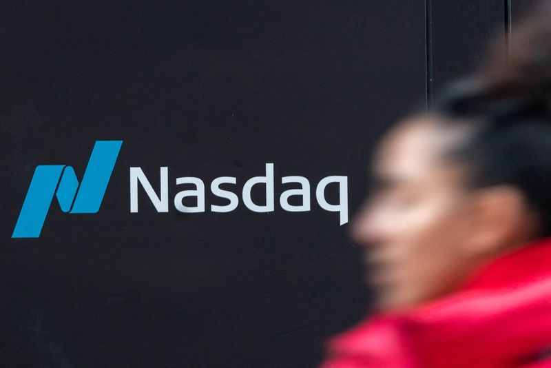 FILE PHOTO: The Nasdaq logo is displayed at the Nasdaq Market site in Times Square in New York