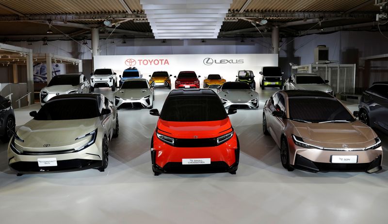 Toyota Motor Corporation's cars are seen after briefing on battery EV strategy in Tokyo