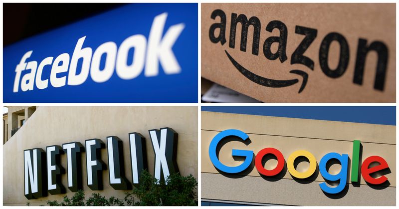 FILE PHOTO: Facebook Amazon Netflix and Google logos in combination photo from Reuters files