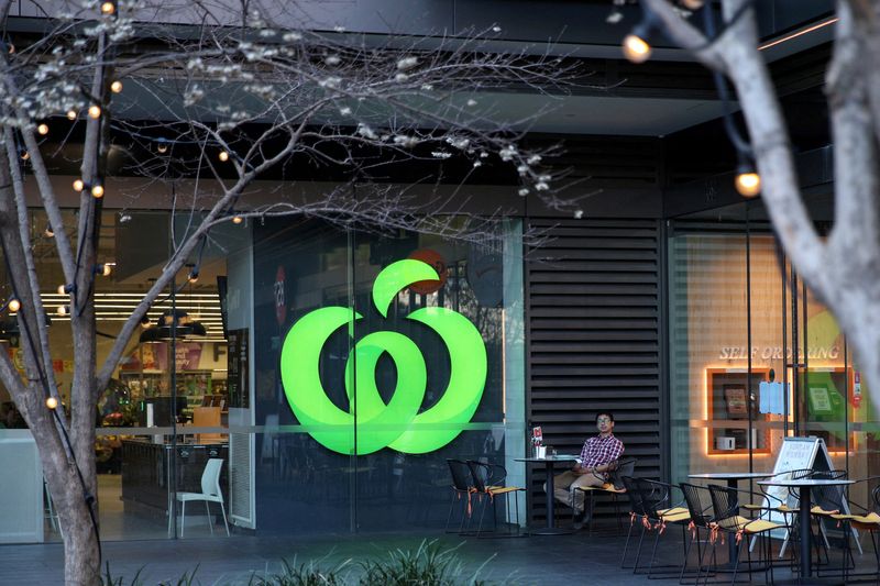 FILE PHOTO: FILE PHOTO: A man sits outside a Woolworths supermarket in Sydney