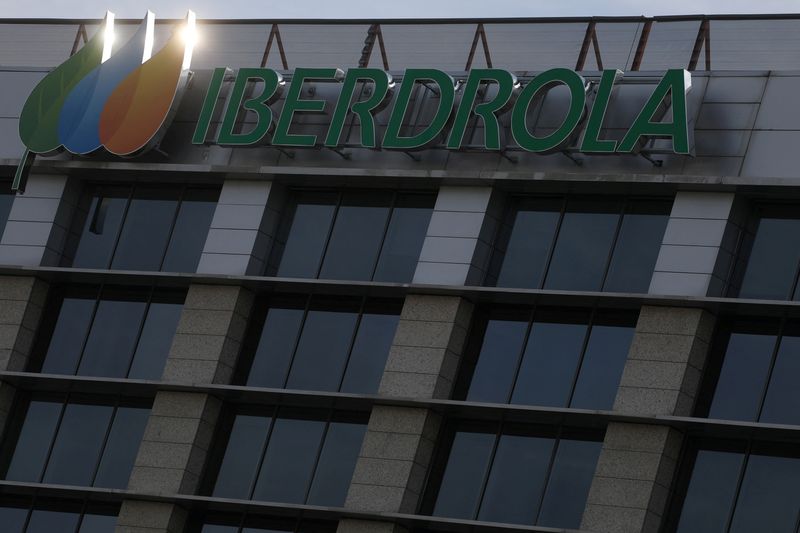 FILE PHOTO: The logo of Spanish utility company Iberdrola is seen outside its headquarters in Madrid