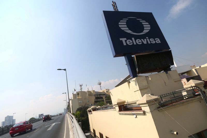 FILE PHOTO: The logo of broadcaster Televisa is seen outside its headquarters in Mexico City