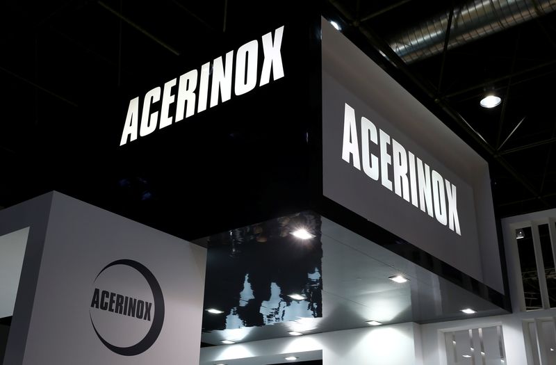 The logo of stainless steel manufacturer Acerinox of Spain is pictured in Duesseldorf