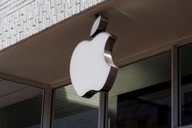 FILE PHOTO: Logo at an Apple store in Washington, U.S.