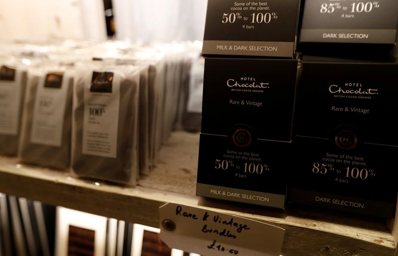FILE PHOTO: Hotel Chocolat products are seen on sale at Rabot 1745, in London