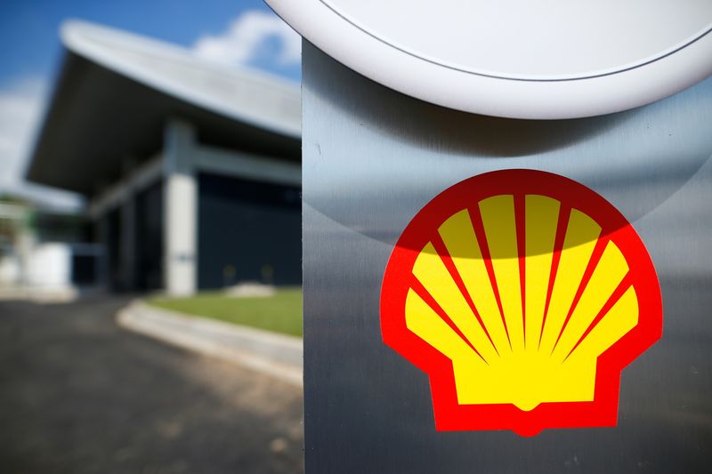 FILE PHOTO: Energy company Shell's logo is pictured seen during a launch event for a hydrogen electrolysis plant at its Rhineland refinery in Germany