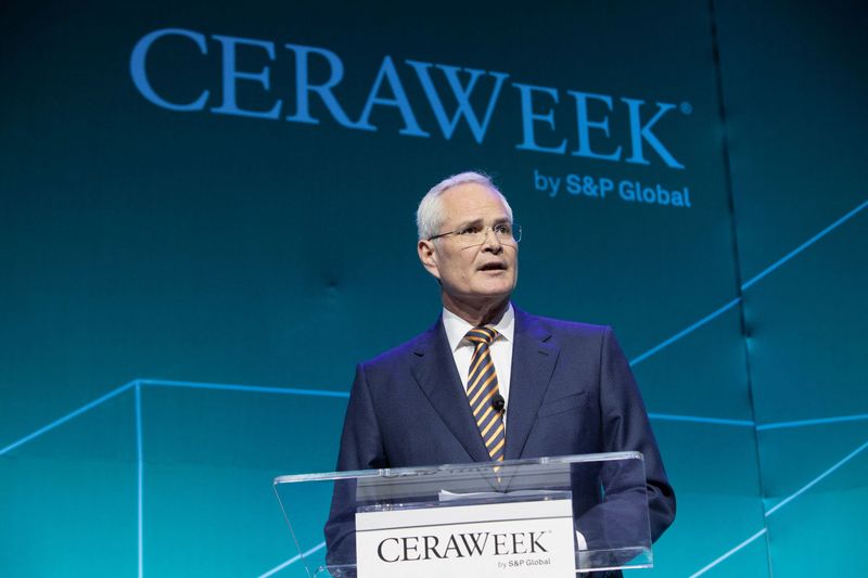FILE PHOTO: Darren Woods at the CERAWeek energy conference 2022