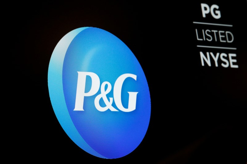 FILE PHOTO: The logo for Procter & Gamble Co. is displayed on a screen on the floor of the NYSE in New York