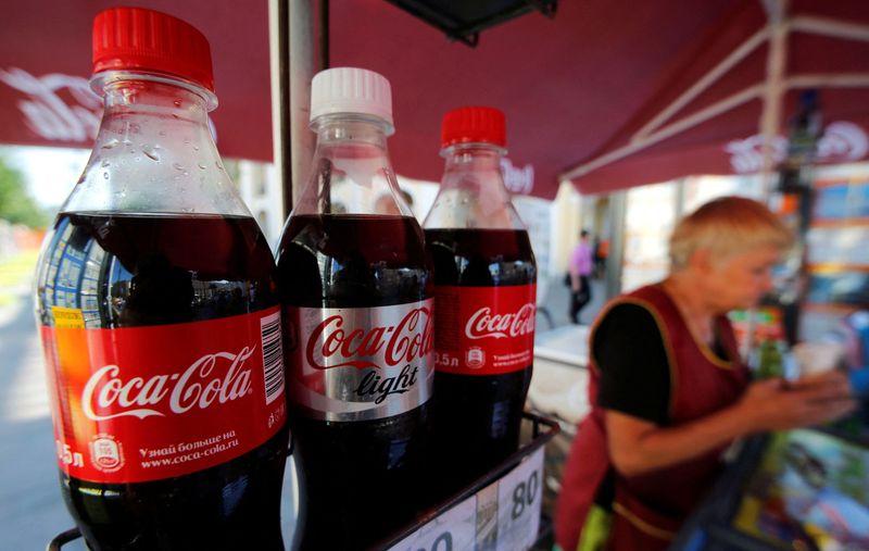 FILE PHOTO: Coca-Cola bottles are seen on sale in central St. Petersburg