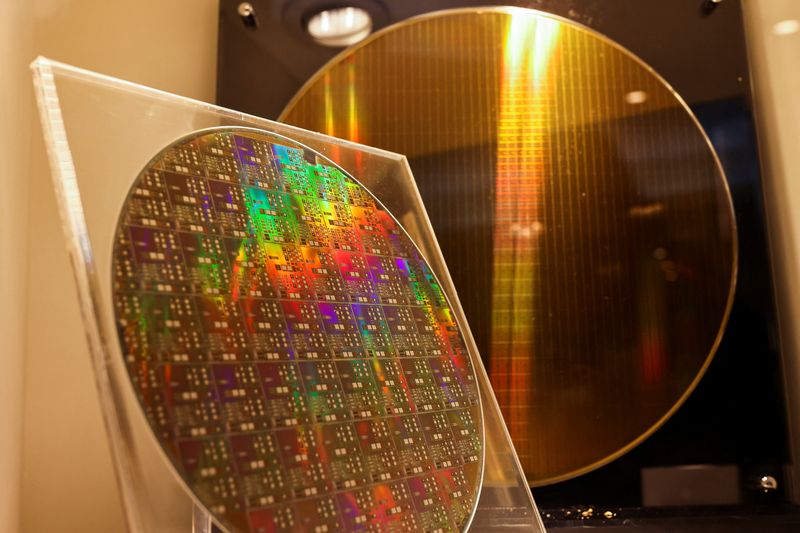 FILE PHOTO: Two chips are on display at the Taiwan Semiconductor Research Institute (TSRI) in Hsinchu