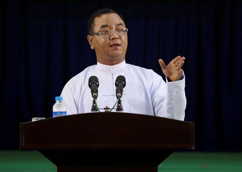 FILE PHOTO: Myanmar's military junta spokesman Zaw Min Tun speaks during the information ministry's press conference in Naypyitaw