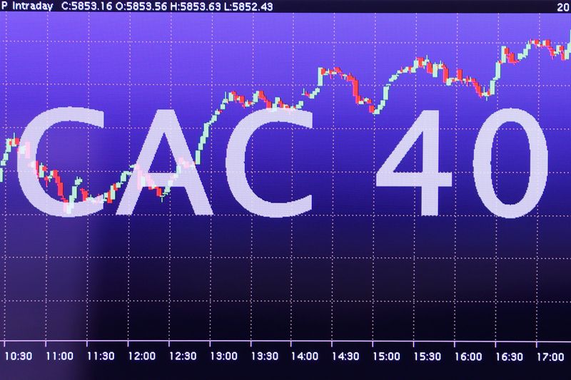 Un écran électronique affiche les informations sur les actions du CAC 40