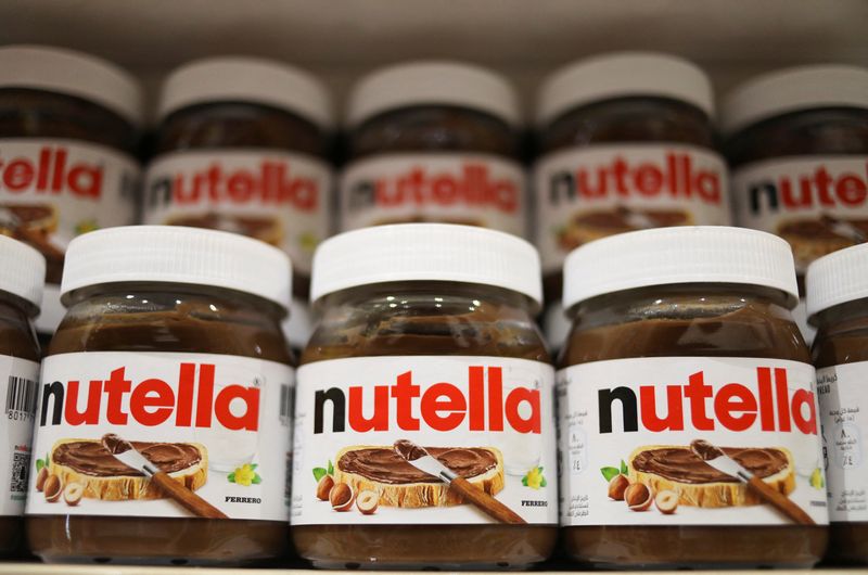 Jars of Nutella spread produced by Italian confectionary maker Ferrero are displayed at a supermarket's shelf in Subang Jaya
