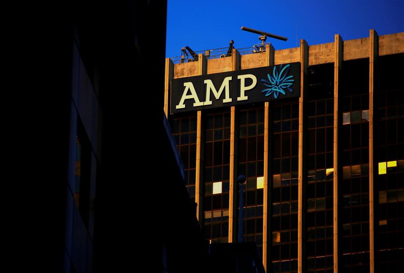 FILE PHOTO: The logo of AMP Ltd adorns its head office located in central Sydney, Australia