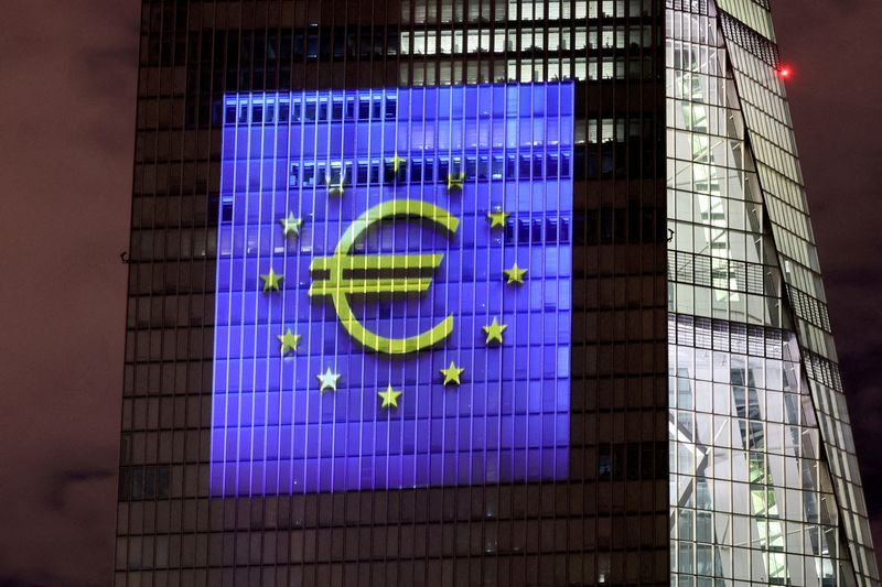 FILE PHOTO: FILE PHOTO: Preview of the illumination at ECB headquarters for the Euro's 20th anniversary in Frankfurt
