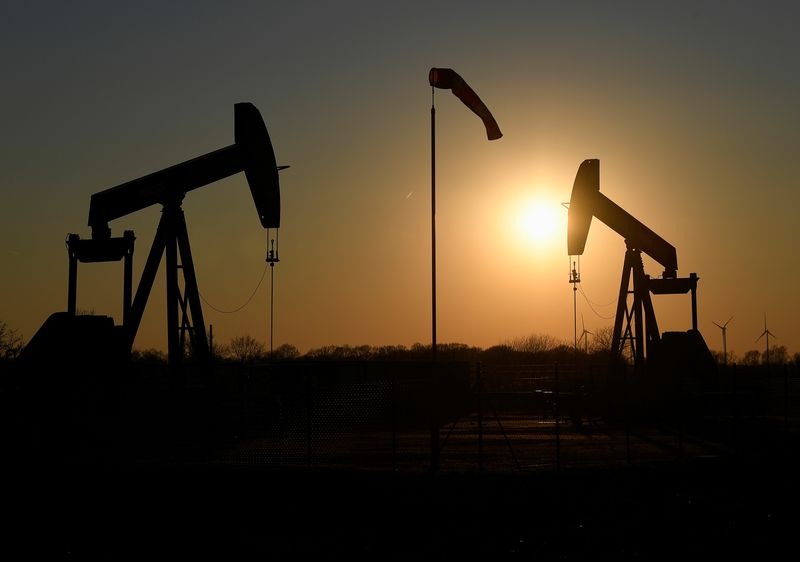 FILE PHOTO: Pump jacks on an oil field in Emlichheim