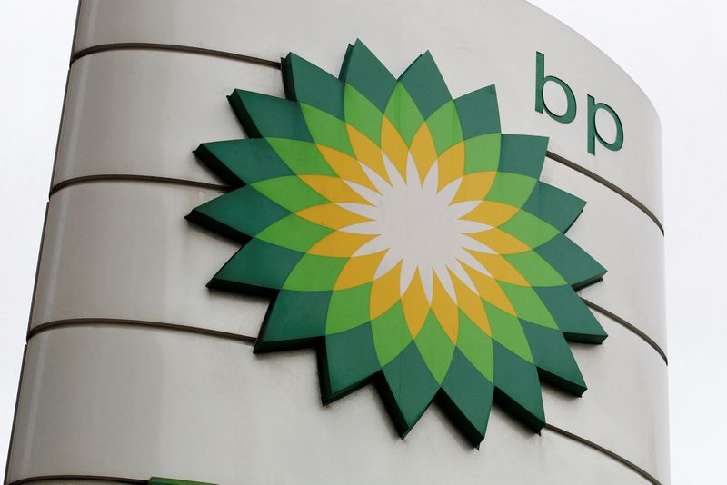 FILE PHOTO: A BP logo is seen on a petrol station in London