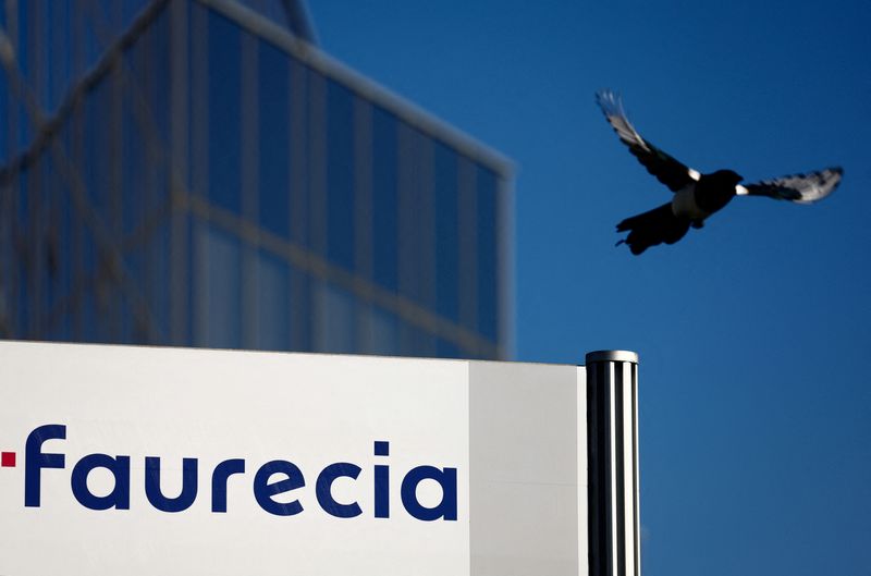 Logo of Faurecia near the company's headquarters in Nanterre
