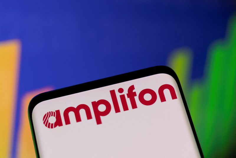 Illustration shows Amplifon logo and stock graph