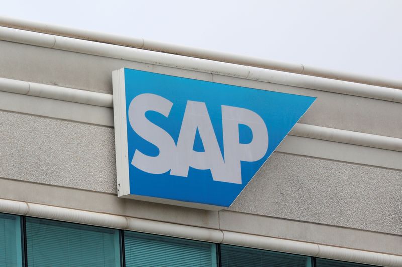 The logo of SAP is seen on their offices in Reston, Virginia