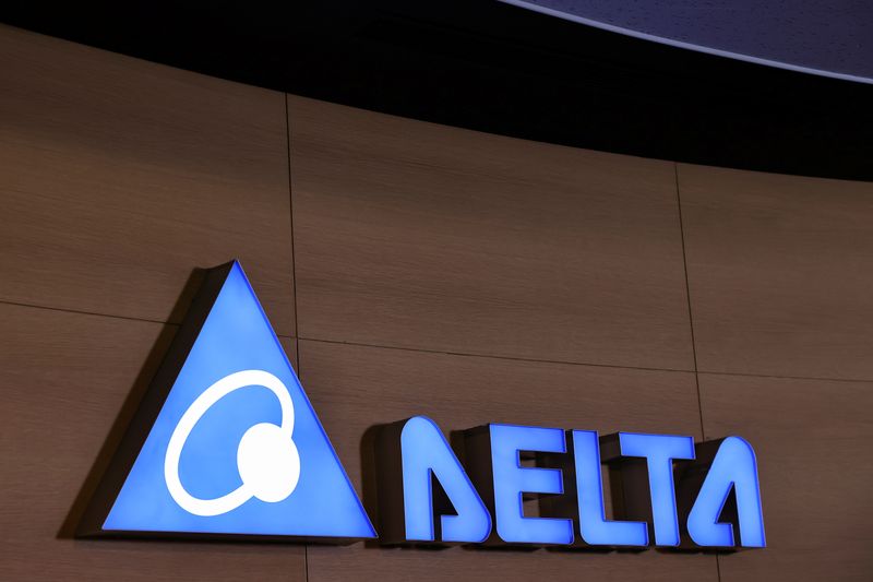 FILE PHOTO: The logo of Delta Electronics is pictured at their office,