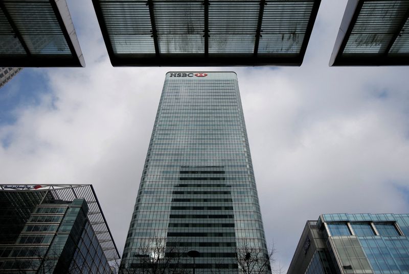 FILE PHOTO: The HSBC headquarters is seen in the Canary Wharf financial district in east London