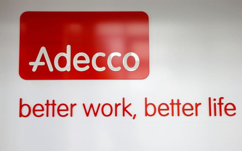 Logo of Swiss Adecco Group is seen at its headquarters in Glattbrugg
