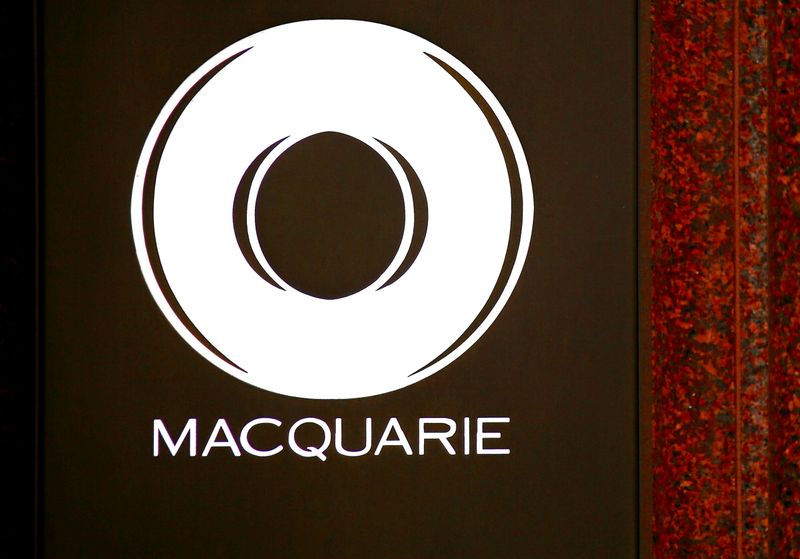 FILE PHOTO: The logo of Australia's biggest investment bank Macquarie Group Ltd adorns the main entrance to their Sydney office headquarters in Australia