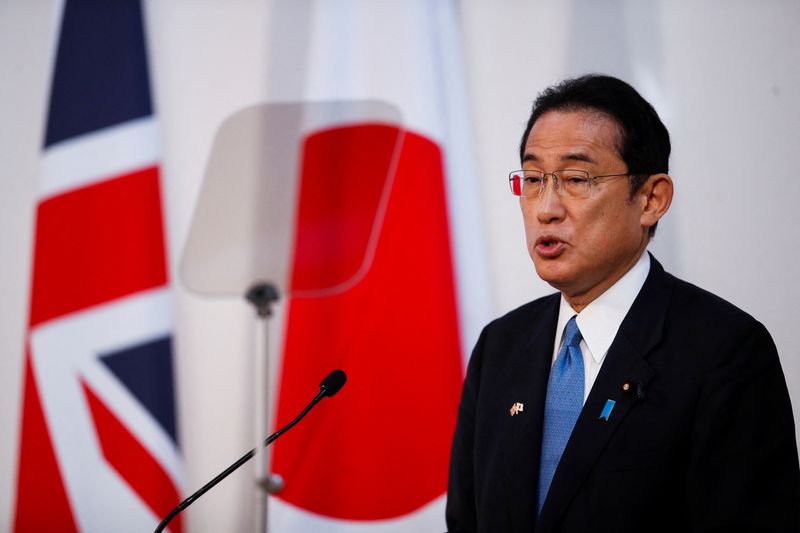 Japanese PM Kishida delivers a speech at the Guildhall in London