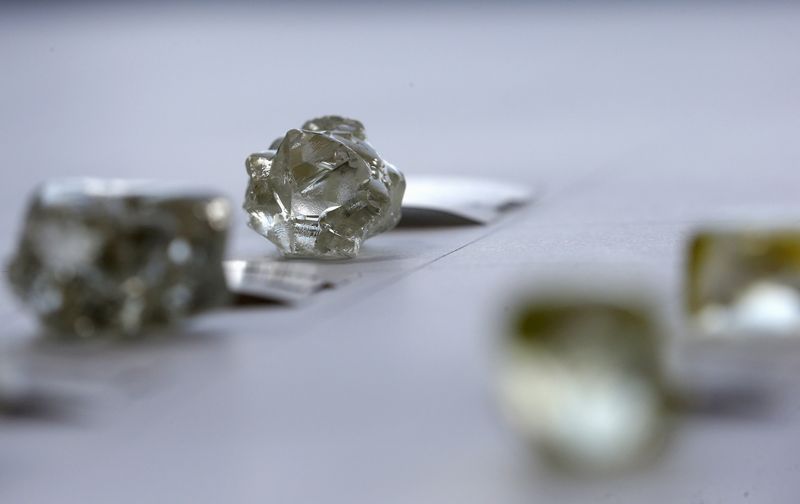 FILE PHOTO: Diamonds are displayed at the De Beers Global Sightholder Sales (GSS) in Gaborone, Botswana