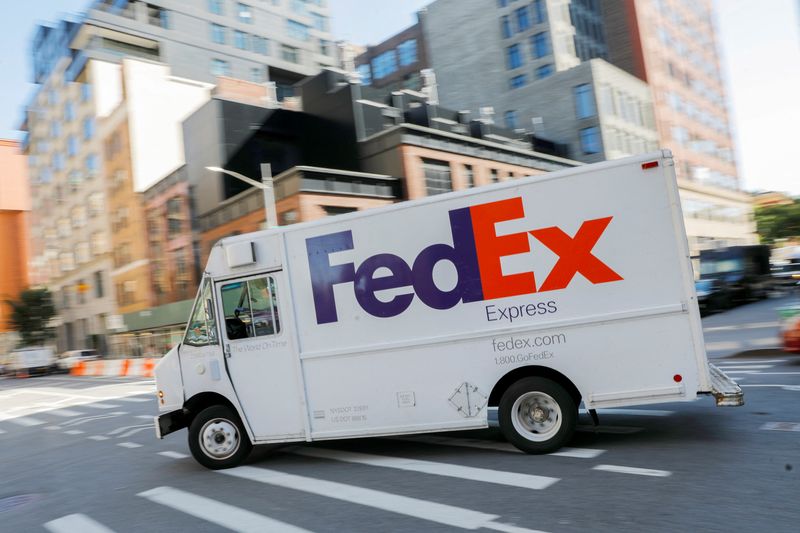 FILE PHOTO: A FedEx vehicle is driven in Manhattan, New York City