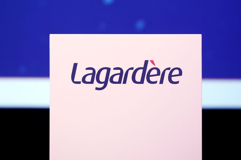 FILE PHOTO: The logo of French media group Lagardere is seen during the groups annual general meeting in Paris
