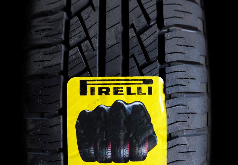 FILE PHOTO: A tyre is pictured in a tyre specialist center in Turin