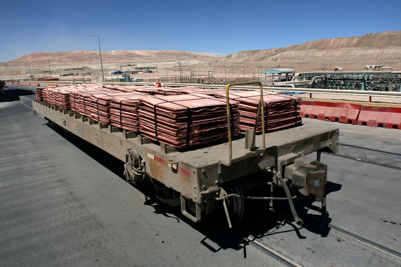FILE PHOTO: Sheets of copper cathode are pictured in Chile