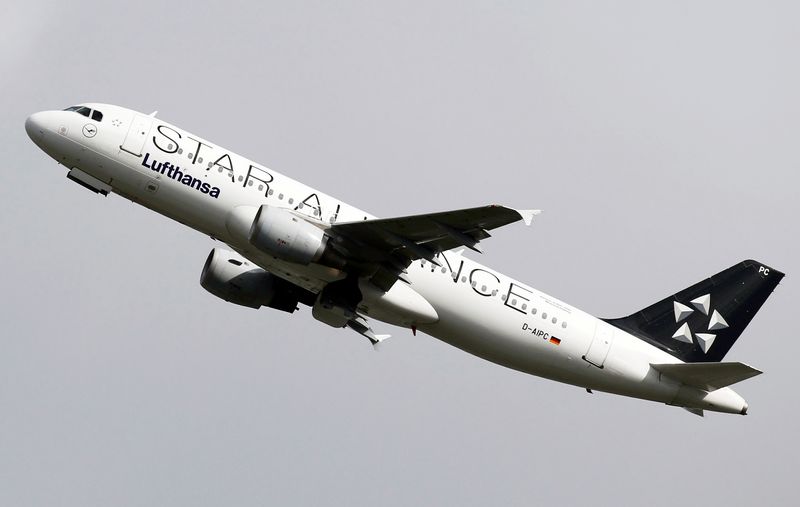 A Lufthansa Airbus A320 aircraft takes off in Colomiers near Toulouse, France