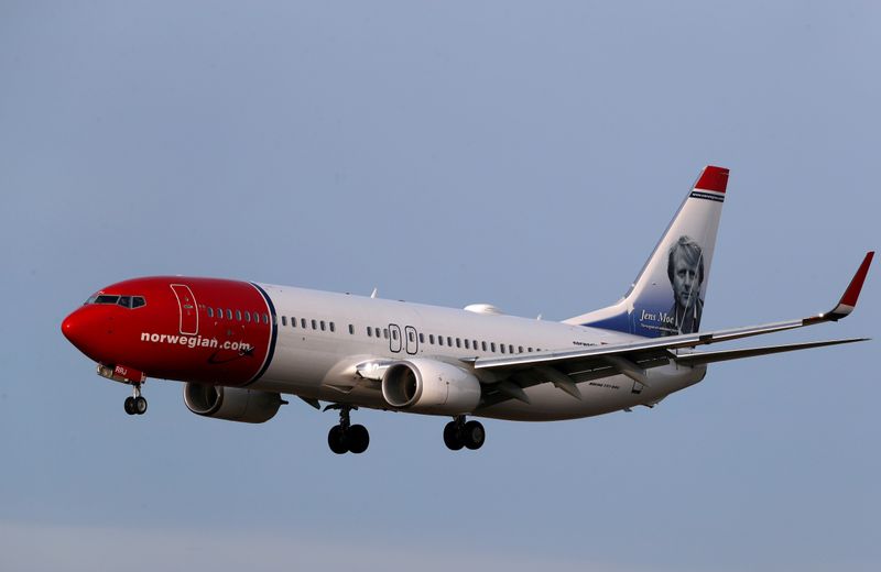 FILE PHOTO: Norwegian Air Sweden Boeing 737-800 plane SE-RRJ approaches Riga International Airport in Riga