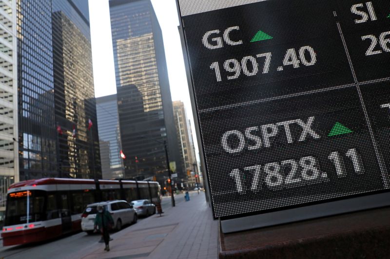 Toronto Stock Exchange's S&P/TSX composite index rises to a record high