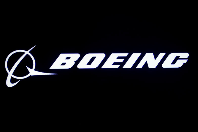 FILE PHOTO: The Boeing logo is displayed on a screen, at the NYSE in New York