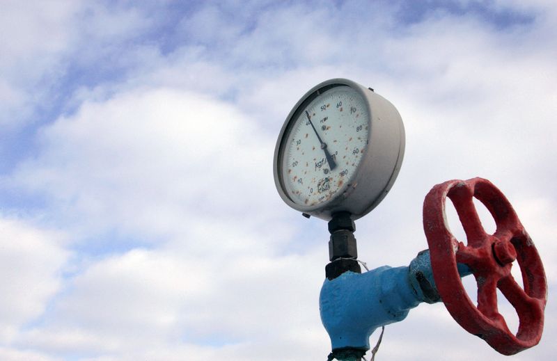 FILE PHOTO: A pressure gauge is pictured at a Ukrainian gas compressor station in the village of Boyarka