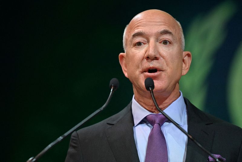 FILE PHOTO: Amazon founder Jeff Bezos speaks during the UN Climate Change Conference (COP26) in Glasgow, Scotland, Britain