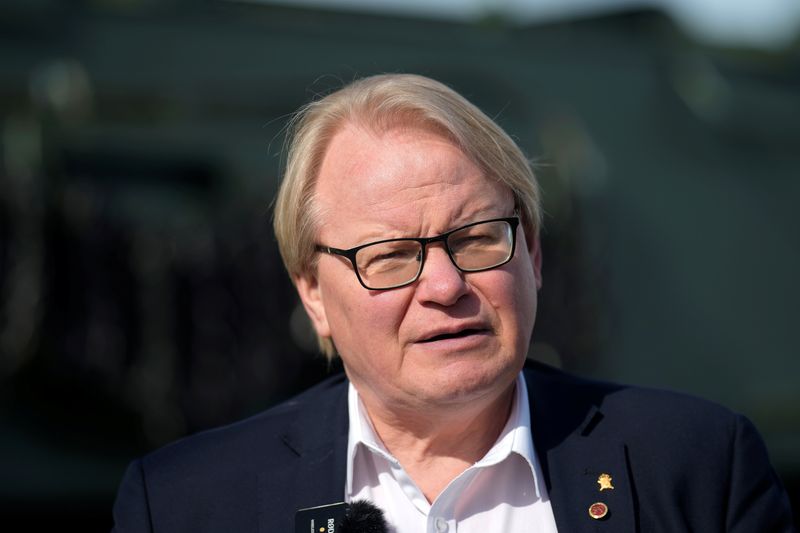 FILE PHOTO: Swedish Defence Minister Peter Hultqvist visits military base in Adazi