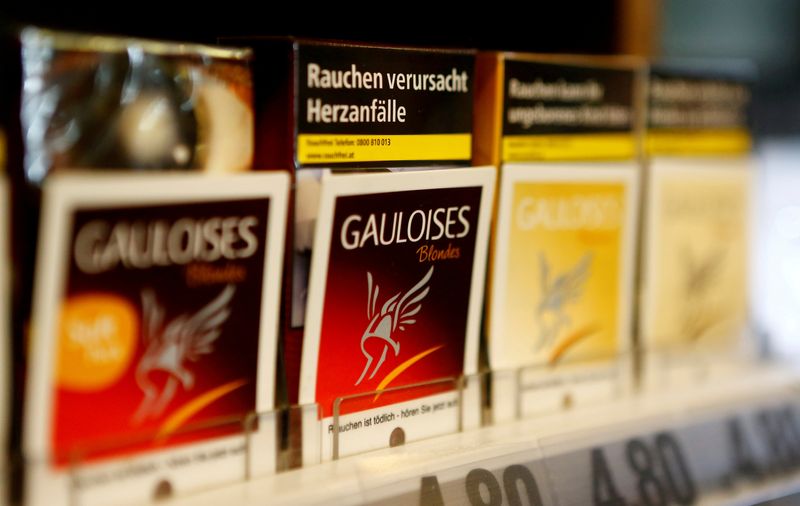 FILE PHOTO: FILE PHOTO: Packs of Gauloises cigarettes are on display in a tobacco shop in Vienna, Austria