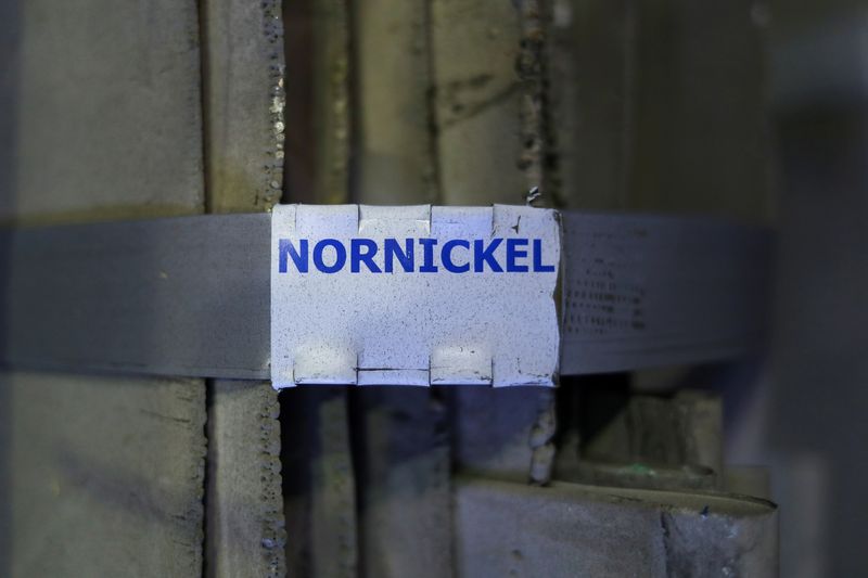 FILE PHOTO: A view shows nickel sheets at Kola Mining and Metallurgical Company in Monchegorsk