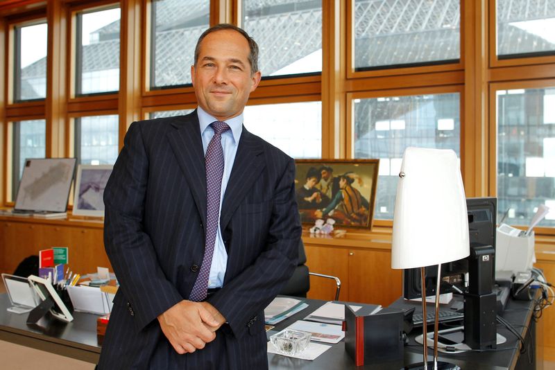 FILE PHOTO: Frederic Oudea, French bank Societe Generale Chairman and Chief Executive Officer attends a Reuters interview in La Defense near Paris